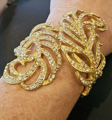 Brazalete Brazalete Clapper Chapado en Oro Bisagras Adornado con Estrás Foto 1 de 3