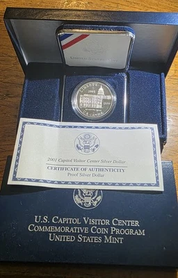 2001 P US Capitol Visitor Center BU 90% Silver $Dollar OGP & COA - Image 1 of 3