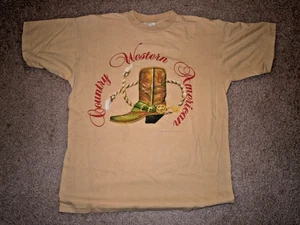 COUNTRY WESTERN AMERICAN BRAND SHIRT MENS LARGE 1992 VINTAGE COWBOY BOOT  TAN - Picture 1 of 6