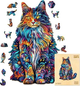 Wooden Cat Jigsaw Puzzle for Adults, 175 Pcs, Animal Shape(11.4x8.9in) - Picture 1 of 9