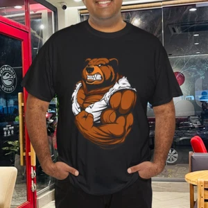 Bear Bodybuilder Muscular Body Gym Fitness Weightlifting T-Shirt - Picture 1 of 7