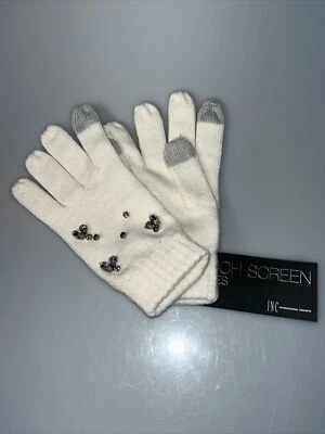 Guantes compatibles con pantalla táctil adornados con piedras preciosas para mujer marfil O/S INC $34 -NUEVOS CON ETIQUETAS Foto 1 de 4