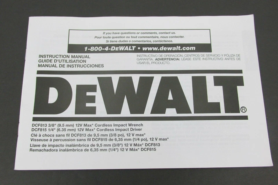 Dewalt DCF813 DCF815 12VCordless impact Wrench Driver Instruction Manual NO TOOL - Image 1 of 2