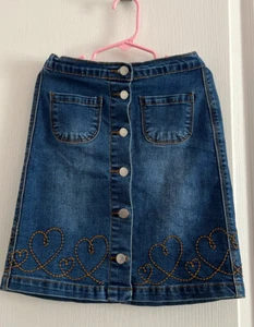 Chelsea and Violet Jean skirt with embroidered Hearts - Small - Picture 1 of 5