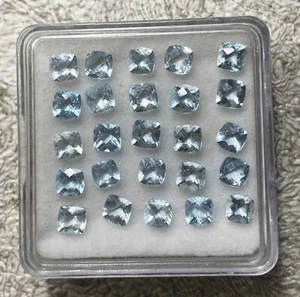 Natural Aquamarine Square Cushion Checker Cut Loose Gemstone 19 Pcs 4 MM 5 CT - Picture 1 of 7
