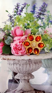 Vintage 80 Christian Dior Frankreich Bernstein Feuer Cabochon Kristall gewölbt signiert Brosche Anstecknadel - Bild 1 von 6