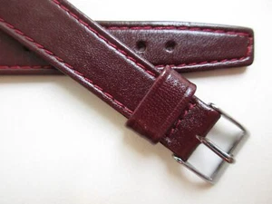 Bordeaux red "open end" 16 MM vintage 1960's leather watch band strap S - Picture 1 of 6