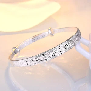 999 Plata mujeres Noble linda pulsera brazalete de moda encanto joyería fiesta de bodas - Imagen 1 de 4