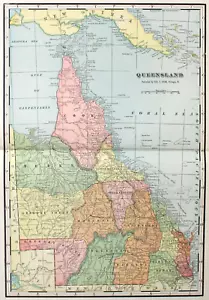 "QUEENSLAND" AUSTRALIA Antique authentic map 1907 - Picture 1 of 2