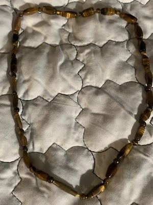Tigers Eye Stick Bead Hobo Style Necklace 16 In - Image 1 of 4