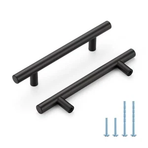 Black Cabinet Handles 4 Inch Hole Spacing Stainless Steel Drawer Pulls for Ca... - Picture 1 of 9