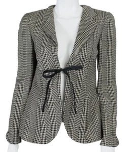 Chaqueta Blazer GIORGIO ARMANI Negra y Beige Geométrica Tweed Corbata Frontal 40 - Imagen 1 de 6