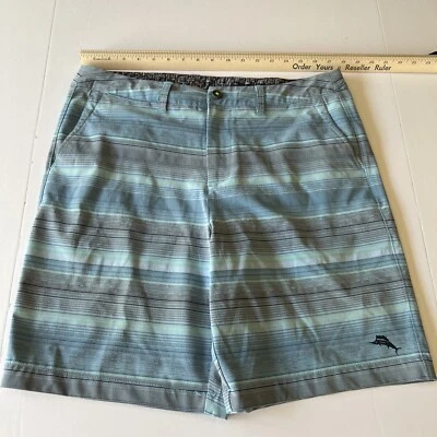 Tommy Bahama Island Active Shorts Men's 34 Blue Striped Hybrid Stretch Chino 9" - Image 1 of 4