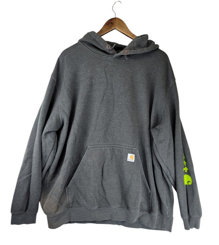 VETEMENTS Carhartt Workwear Felpa con Cappuccio Uomo 2XL Grigio Foderata in Pile Vestibilità Originale Logo Scritto