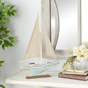 Brown Wood Sail Boat Sculpture - Picture 1 of 12