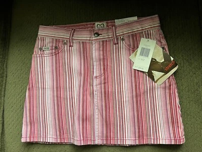 Falda DE COLECCIÓN XOXO Talla (1/2) Rosa Blanca Mini Rayas Patrón Código de Barras NUEVA Foto 1 de 3