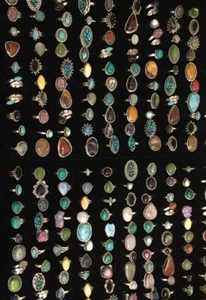 Blauer Larimar & Mix Edelstein 925 Sterling Silber vergoldet 20 Teile Ringe Konvolut Schmuck - Bild 1 von 1
