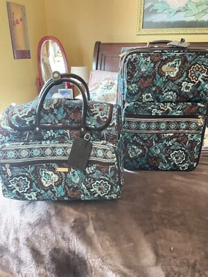 Vera Bradley Java Blue Rolling 19" Luggage with Rolling Duffle Bag. Retired! - Image 1 of 4