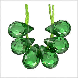6 Cubic Zirconia Teardrop Briolette Beads 4 x 6mm " Emerald Green " #96045