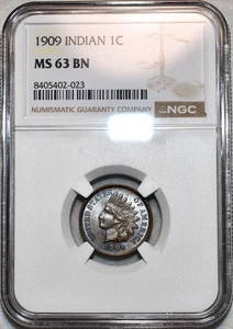 NGC MS-63 BN 1909 Indian Head Cent, Attractively Toned & Razor-Sharp. - Picture 1 of 2