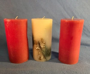 Christmas Candles Scented Lot of 3 Large and Tall Red and White - Picture 1 of 6