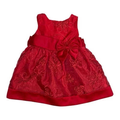 Vestido edições raras meninas bebês tamanho 6-9 meses  Gravata/botão vermelho Natal em excelente estado usado - Imagem 1 de 4