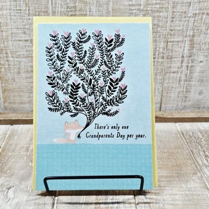 Tarjeta de felicitación del día de los abuelos Hallmark 5x7 azul rosa corazón árbol zorro - Imagen 1 de 8