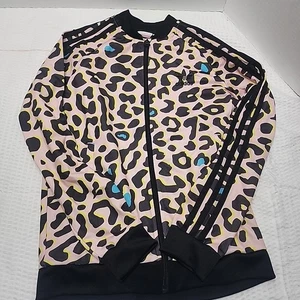 Adidas Originals Kids Girl's Leopard Track Top Pink Black Yellow Youth M - Picture 1 of 10