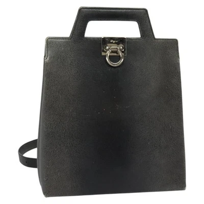 Salvatore Ferragamo Gancini Mochila Cuero 2 Vías Gris Plata Auténtica 140161 Foto 1 de 4