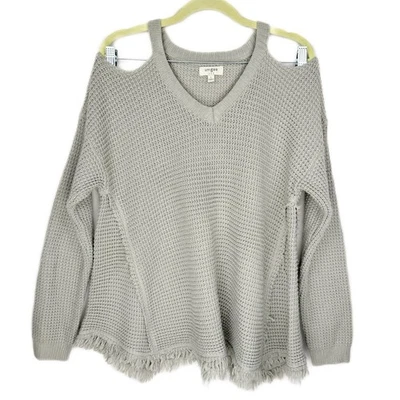 Umgee Gris Grueso Tejido Flecos Hombro Frío Acampanado Algodón Calce Relajado Talla Grande Foto 1 de 4