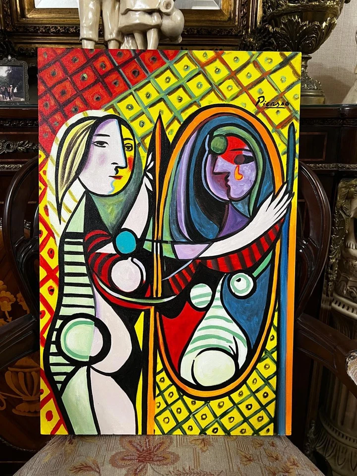 PABLO PICASSO - Increíble pintura al óleo - Lienzo hecho a mano - firmado - Con etiquetas Foto 1 de 4