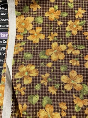MBT Marrón Algodón Cuadros con Flores Naranjas/Tela Edredón Floral 1 Yarda Difícil de Encontrar Foto 1 de 4