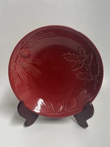 "Platos de ensalada/sopa Lenox rústicos bayas 9"" piñas y acebo en relieve ligeramente usados" - Imagen 1 de 11