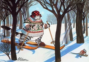 Unused Vintage 1984 BERNARD HAP B. KLIBAN Hallmark Holiday Postcard, Cat Mouse - Picture 1 of 4