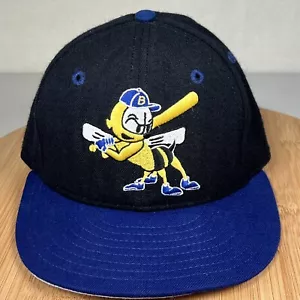 Vintage 1990's Burlington Bees Hat Cap Fitted 6 1/2 KIDS Black New Era Wool 5950 - Picture 1 of 10