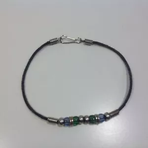 Grandma's Jewelry ~ Vintage Green and Blue Beaded Anklet 9" - Picture 1 of 2