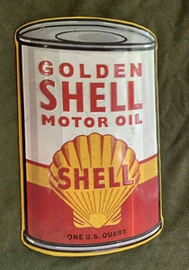 LOGOTIPO DE ALMEJA DE ACEITE DE MOTOR CON CARCASA DORADA 12x 18 DE ALTA RESISTENCIA HECHO EN EE. UU. SIGNO ADV de metal - Imagen 1 de 5