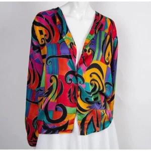 Vintage Pierre Cardin bright abstract print Long Sleeve Blouse size 4 - Picture 1 of 5