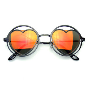Womens Round Metal Heart Shape Hippie Circle Sunglasses