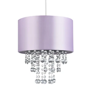 Modern Lilac Satin Fabric Pendant Light Shade with Transparent Acrylic Drople... - Picture 1 of 7
