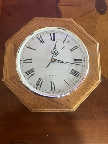 12"  Quartz Wall Clock  Octagon Wood Numerical Cover