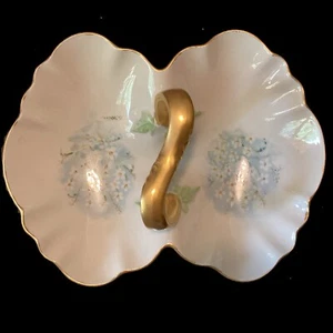 LIMOGES FRANCE DIVIDED CANDY DISH PORCELAIN BUTTERFLY HANDLED 9 1/4" - Picture 1 of 14
