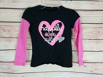 Camiseta Patinadora Jumping Beans Niñas Capa Simulada Negra Rosa Manga Corazón Talla 6 AU Foto 1 de 4