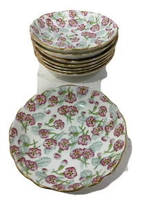 Vtg 1930’s Hammersley Set of 8 Berry Bowls-6”-Pink Chintz Floral-Made inEngland - Picture 1 of 7