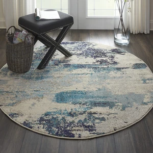 Nourison Celestial Modern Abstract Ivory/Teal Blue 4' x Round Area Rug, Easy ... - Picture 1 of 10
