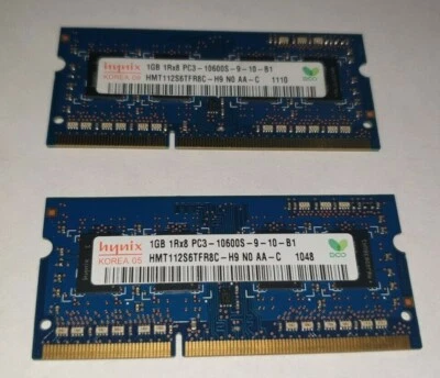 HYNIX 2x 1gb = 2GB RAM MEMORY DDR3 - 1Rx8 PC3-10600S-9-10-B1 hmt112s6Tfr8c-H9  - Image 1 of 2