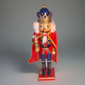 Grande schiaccianoci classico King con bastone Bling e mantello rosso con cristallo 15" - Foto 1 di 6