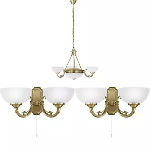 Ceiling Pendant Light & 2x Matching Wall Lights Bronze & Satin Glass Chandelier - Picture 1 of 3