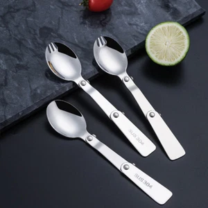 304 Stainless Steel Folding Spoon Outdoor Portable Three Fold Spoon Fork - Picture 1 of 17
