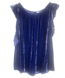 Canottiera Gap blu velluto camicia volant orlo manica bottone buco della serratura donna taglia XXL - Foto 1 di 12